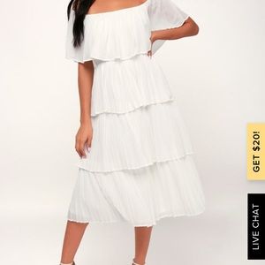 Lulu’s white Off-the-Shoulder Ruffle Midi Dress